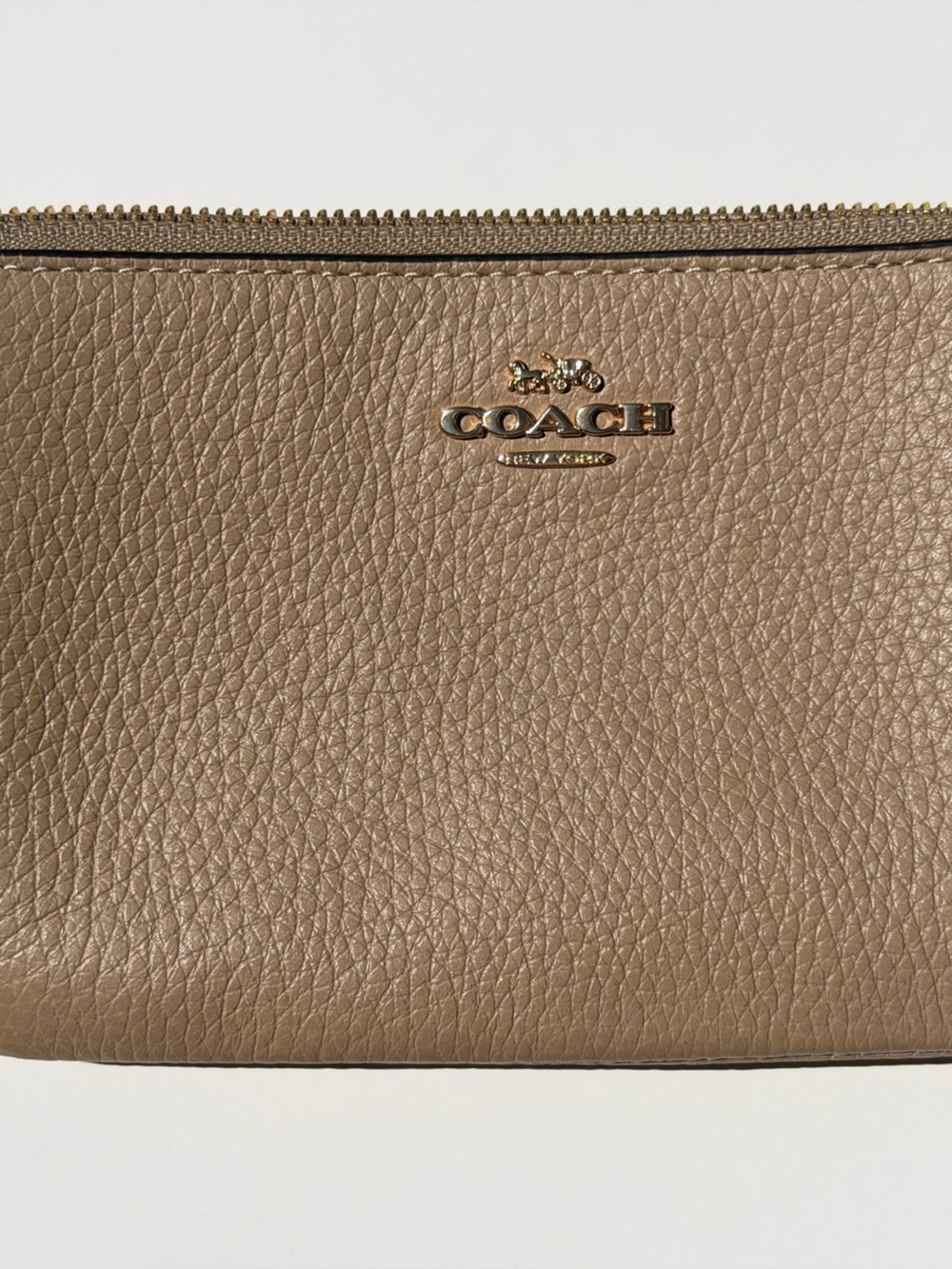 Coach Taupe Pebbled Leather Wristlet with Gold Hardware